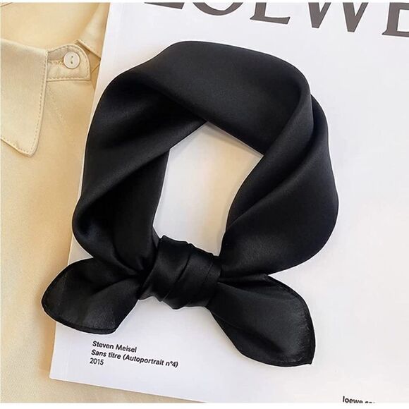 Pure Black Mulberry Silk Neck Scarf - Picture 1 of 4
